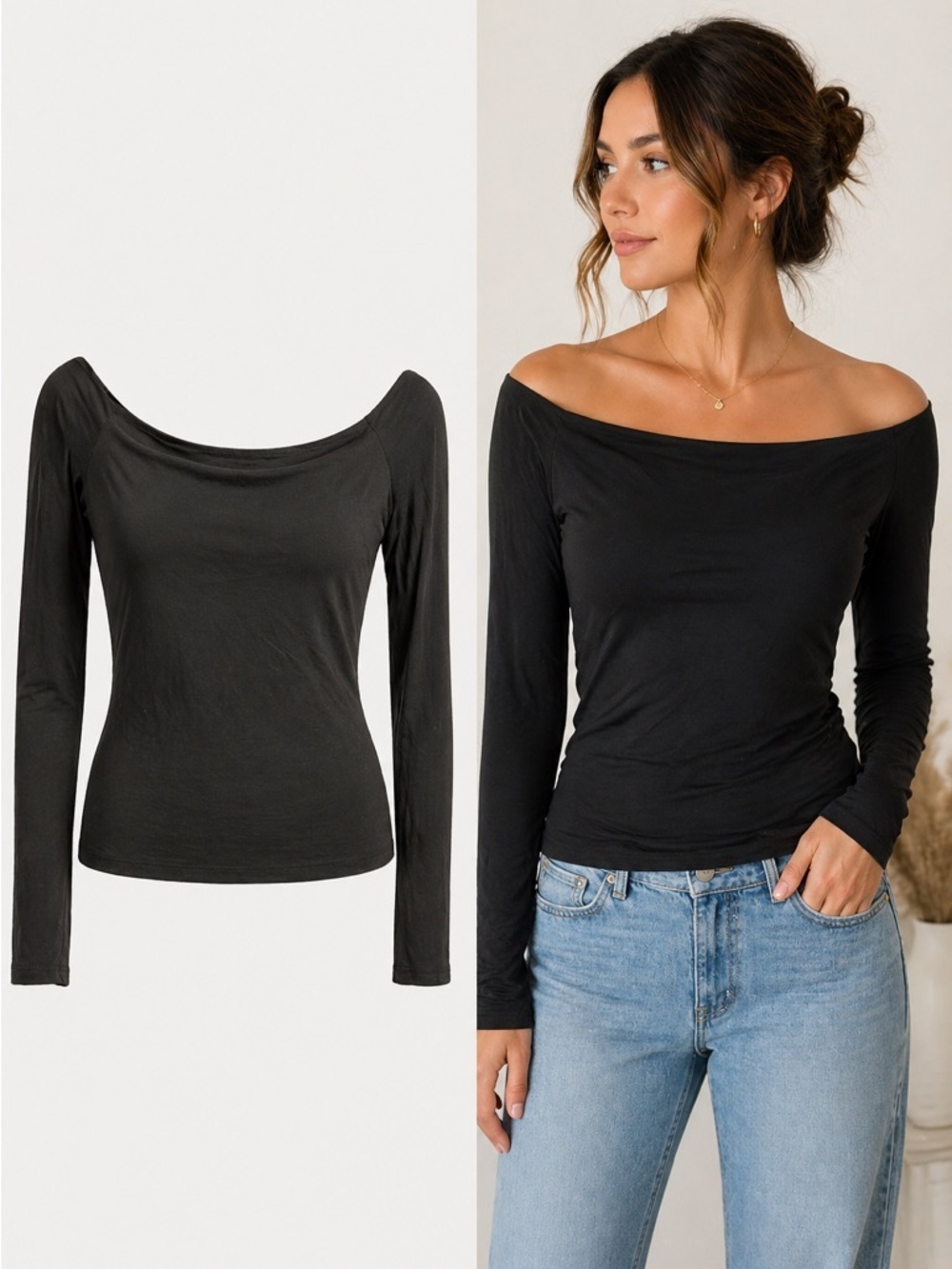 BAILEY/44 | Black Off Shoulder Top | Long Sleeve | Stretch Knit | Size Small